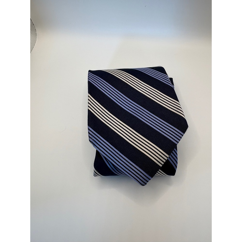 Nautica Mens Silk Tie Navy Blue White Diagonal Striped Made in USA WPL 6631